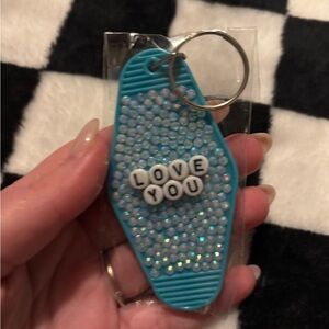 Love you handmade by me jewelled keychain double sided